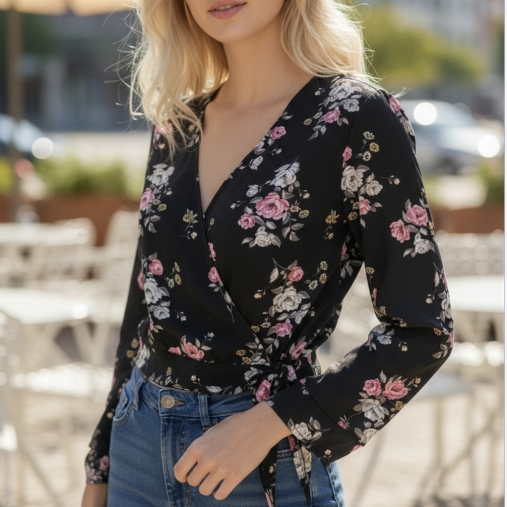 Floral crop wrap top blouse. Bohemian Contemporary H&M